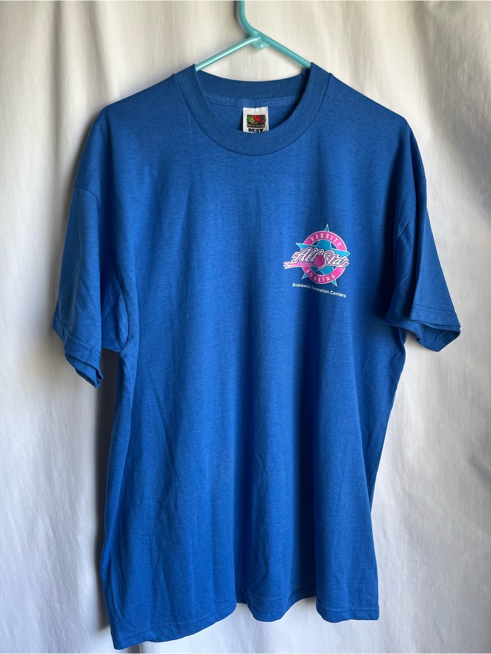 Fruit of the Loom Royal Blue Short-Sleeve Tee with Pink Bowling Logo